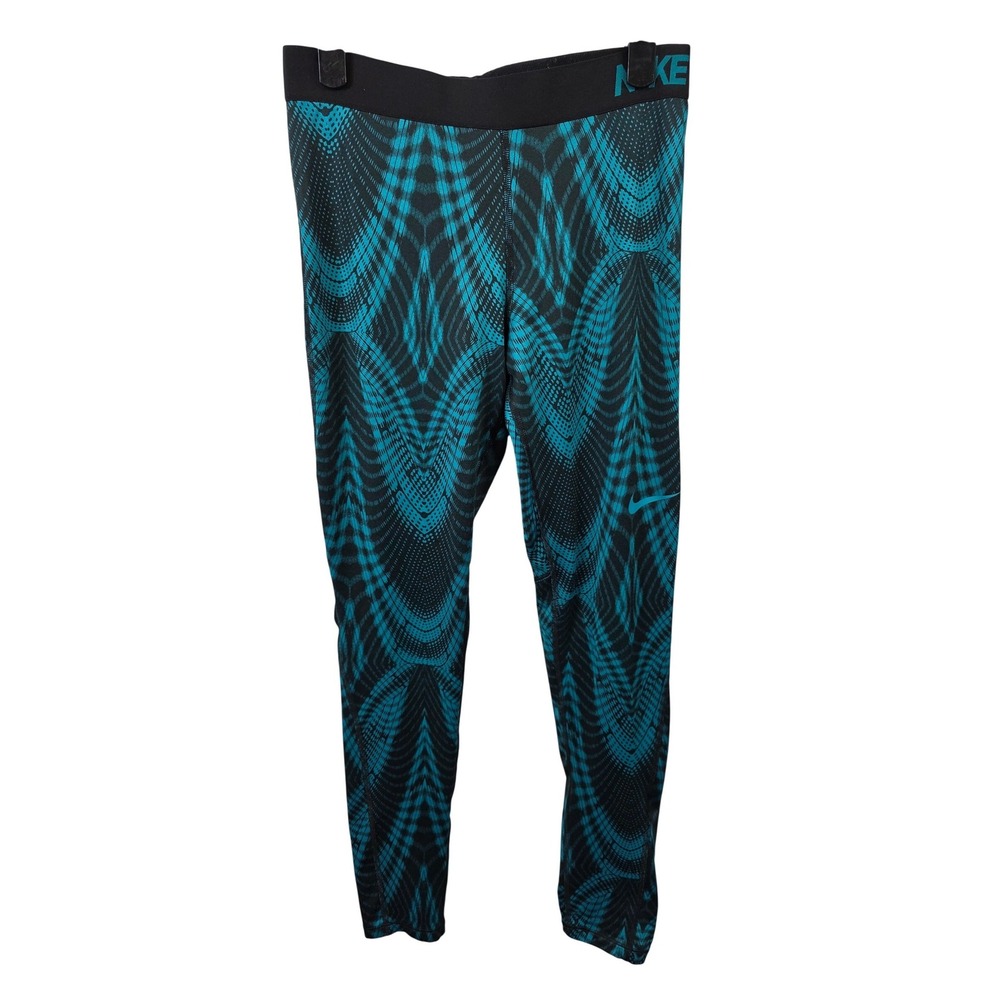 Nike Pro Dri Fit Womens Teal Black Geometric Print Athletic Leggings Size M /B88